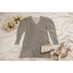 Champagne Sequin Dress Wedding Guest Cruise Cocktail Glam Plus Size 18 20